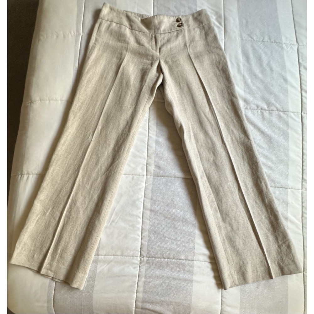 MICHAEL KORS  Women's Wide Leg Linen Pants Sz 6 Neutral Classic Preppy Career